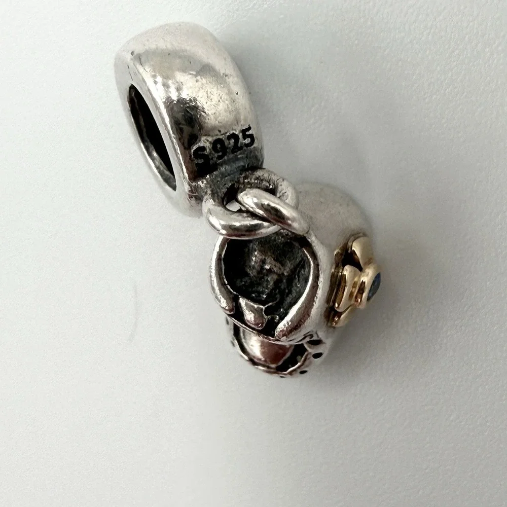 Pandora Sterling Silver Two Tone Baby Boy Bootie Shoe Dangle Bead Charm - Picture 6 of 6